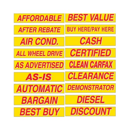 15 Yellow & Red Adhesive Windshield Slogans: Easy Terms Pk